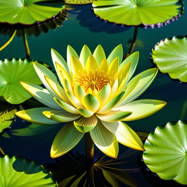 "sketch of a green water lily, yellow"