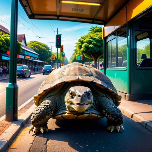 Foto de uma ameaça de uma tartaruga no ponto de ônibus