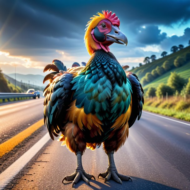 Photo of a dodo in a gloves on the highway