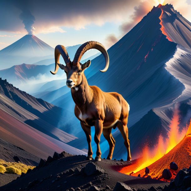 Imagem de uma espera de um íbex no vulcão