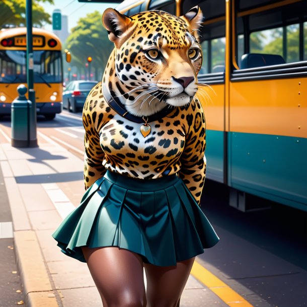 Illustration of a jaguar in a skirt on the bus stop