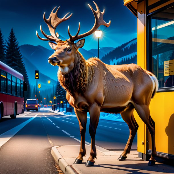 Photo of a elk in a trousers on the bus stop