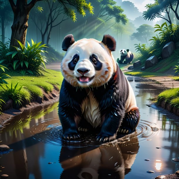 Pic of a crying of a giant panda in the puddle