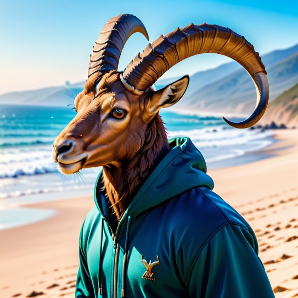 Pic of a ibex in a hoodie on the beach