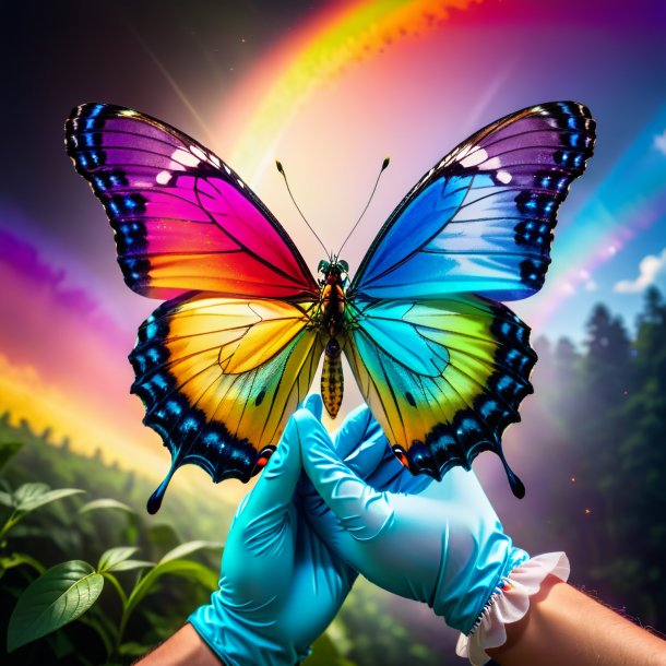 Pic of a butterfly in a gloves on the rainbow